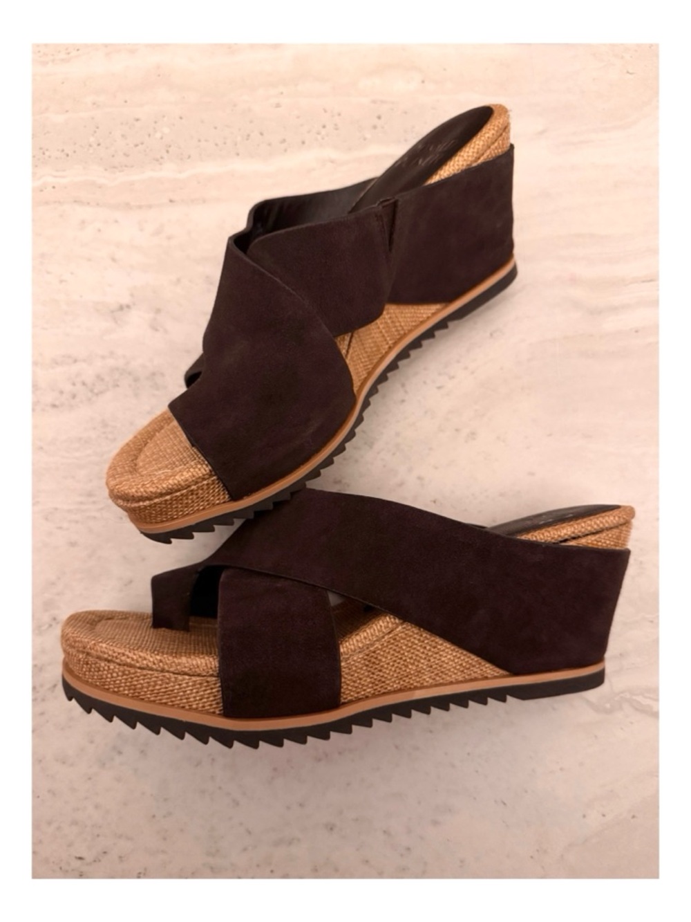 Donald Pliner Sisu Suede Wedge Sandal  in Dark Brown Size 7.5